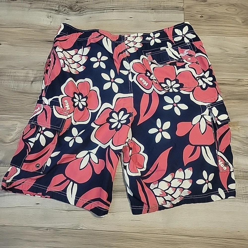 Hollister Men's Board Short Swim Trunks Pink Blue Floral‎ Cargo Shorts Medium